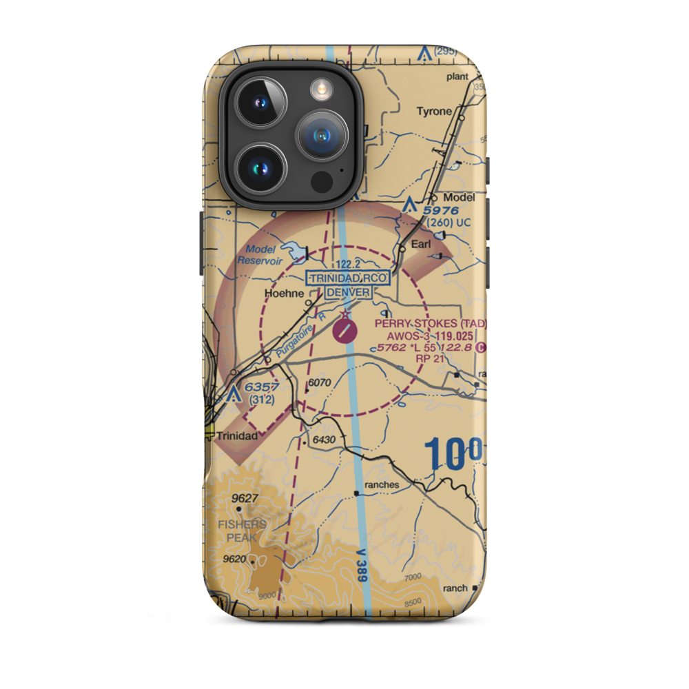 Perry Stokes Airport (TAD) VFR Sectional  Tough iPhone Case iPhone 16 Pro Max model shown