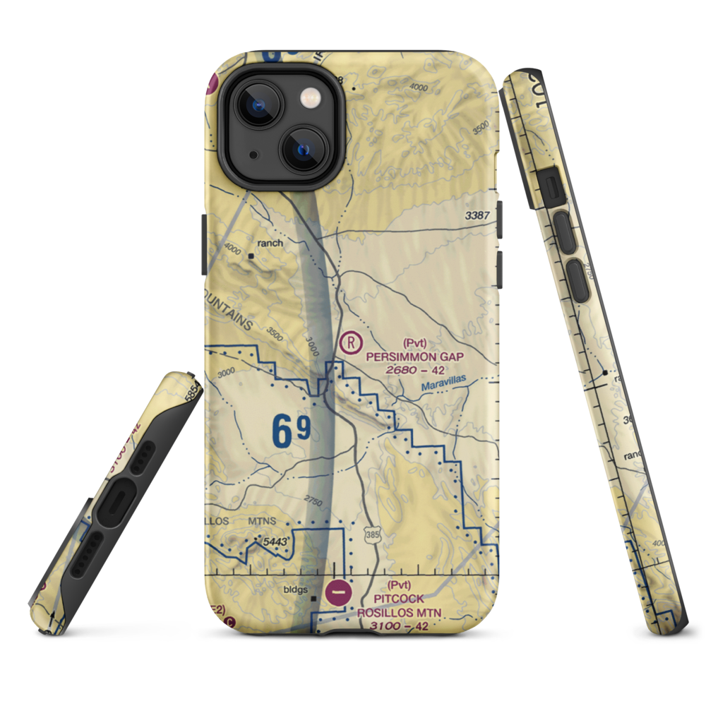 Persimmon Gap Ranch Airport (TA64) VFR Sectional  Tough iPhone Case iPhone 14 Plus model shown