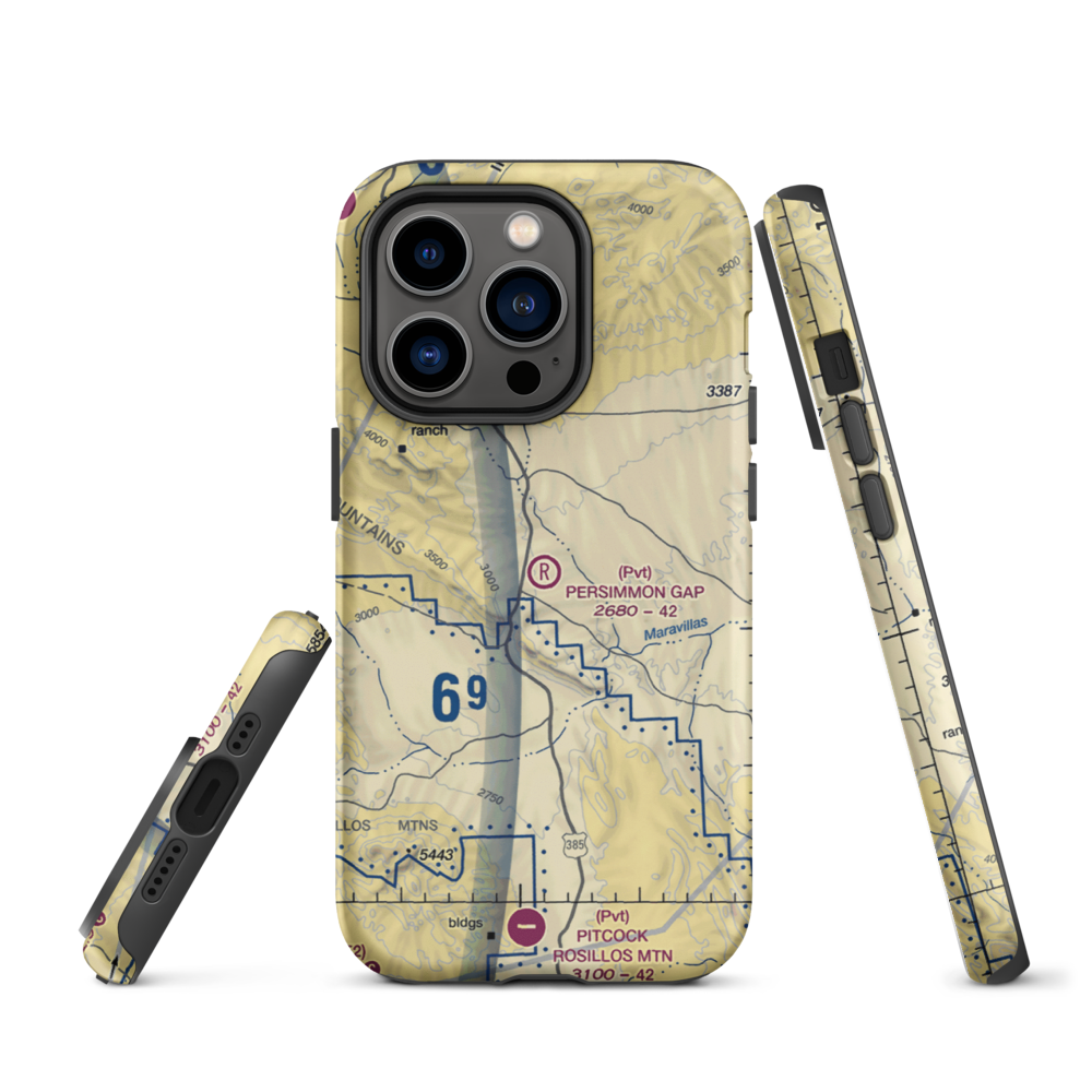Persimmon Gap Ranch Airport (TA64) VFR Sectional  Tough iPhone Case iPhone 14 Pro model shown