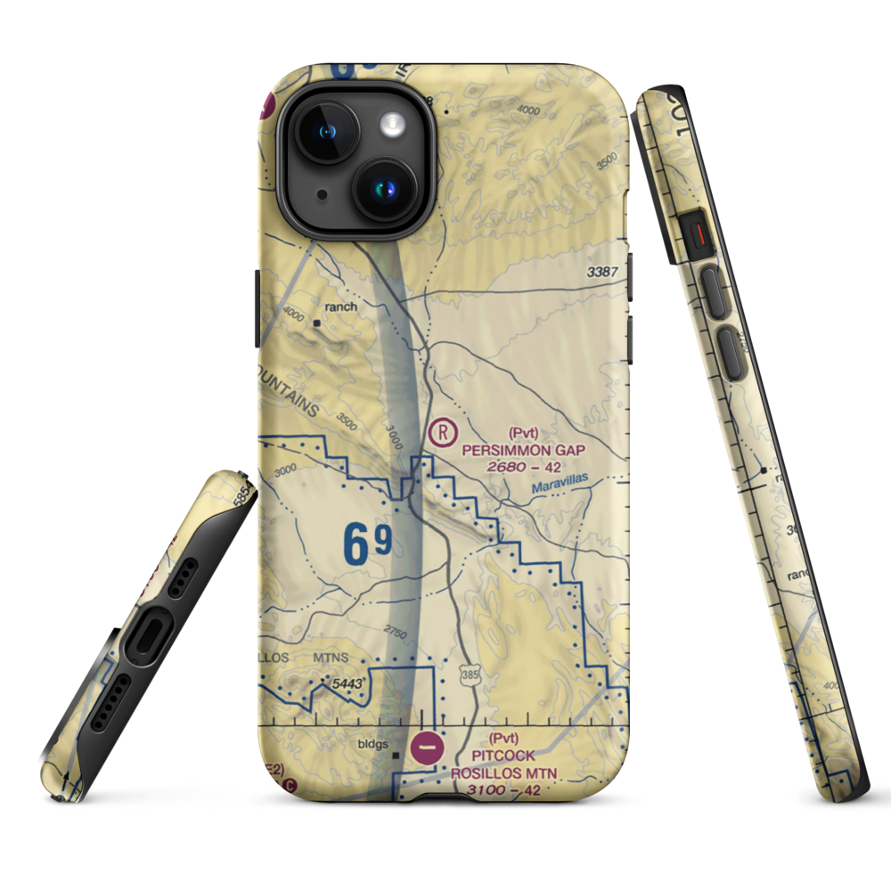 Persimmon Gap Ranch Airport (TA64) VFR Sectional  Tough iPhone Case iPhone 15 Plus model shown