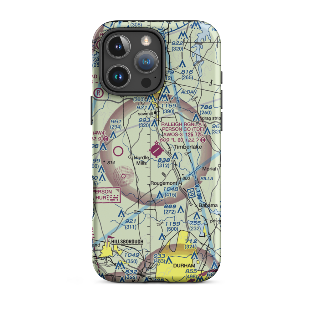 Person County Airport (TDF) VFR Sectional  Tough iPhone Case iPhone 16 Pro Max model shown