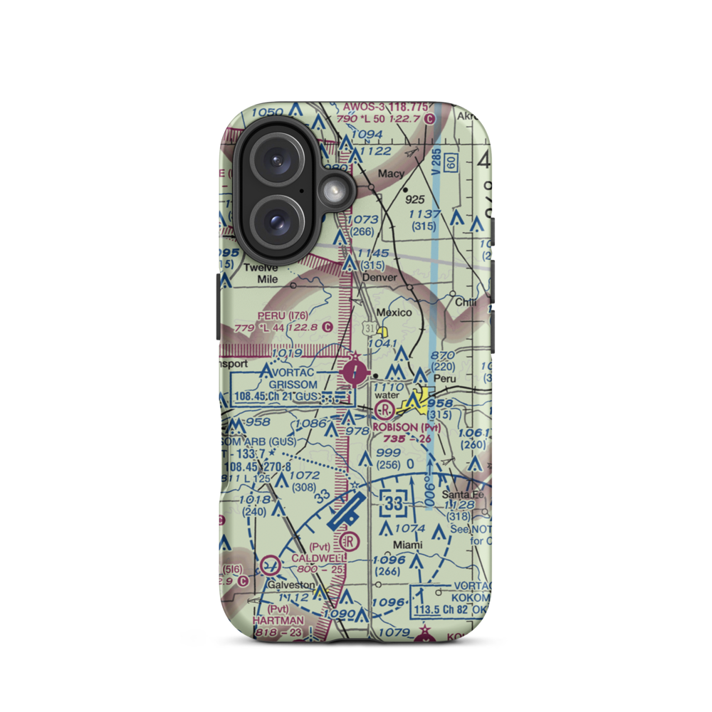 Peru Municipal Airport (I76) VFR Sectional  Tough iPhone Case iPhone 16 model shown