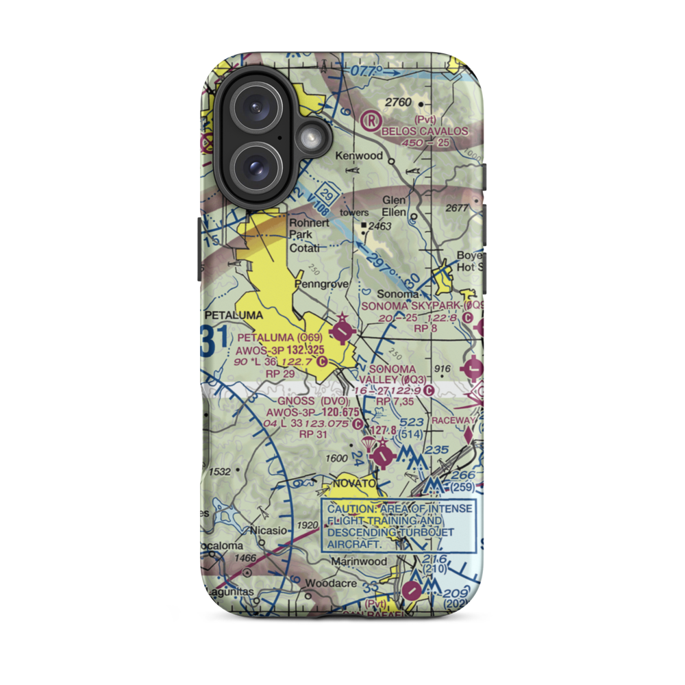 Petaluma Municipal Airport (O69) VFR Sectional  Tough iPhone Case iPhone 16 Plus model shown