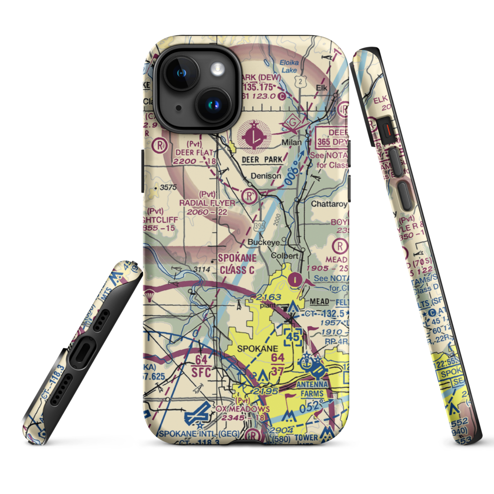 Pete's Airport (WN14) VFR Sectional  Tough iPhone Case iPhone 15 Plus model shown