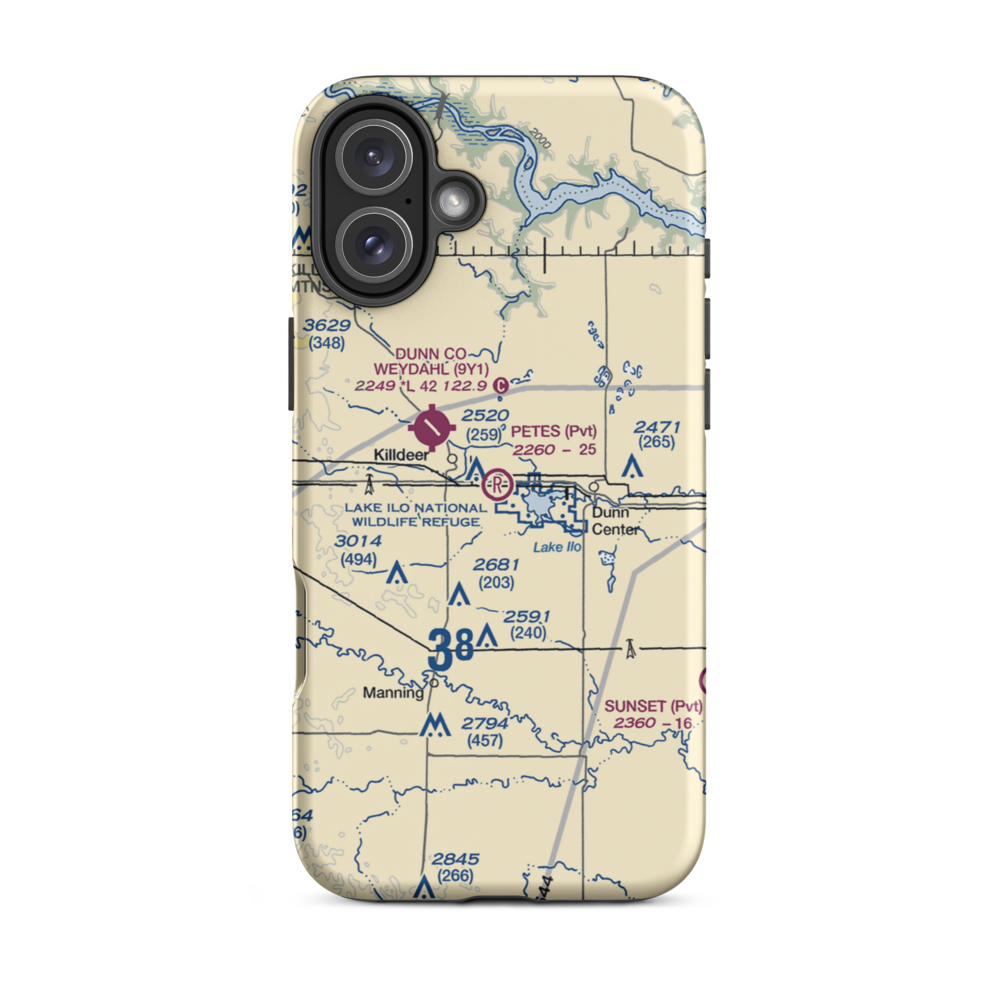 Pete's Port Airport (55ND) VFR Sectional  Tough iPhone Case iPhone 16 Plus model shown