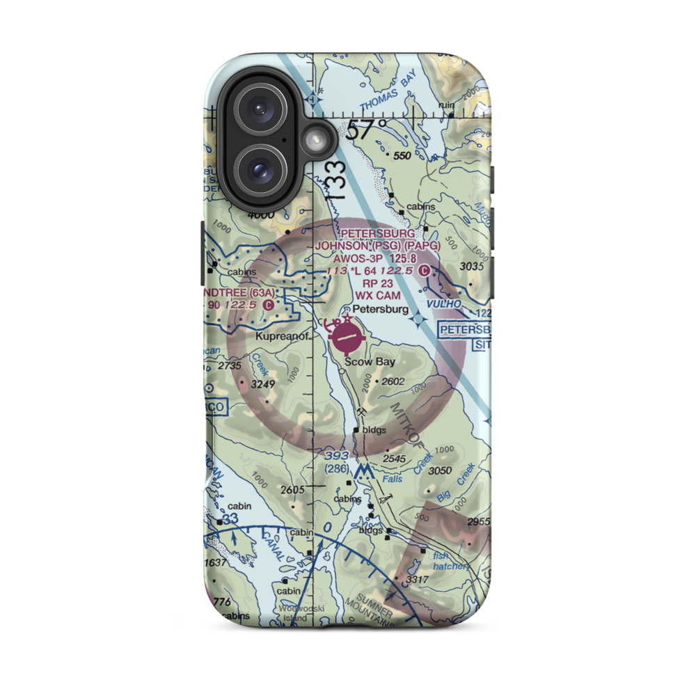 Petersburg James A Johnson Airport (PSG) VFR Sectional  Tough iPhone Case iPhone 16 Plus model shown