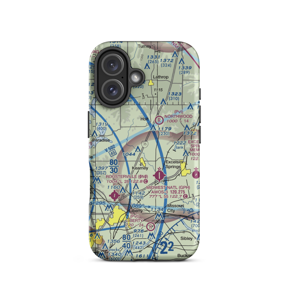 Peterson Farm Airport (MO26) VFR Sectional  Tough iPhone Case iPhone 16 model shown