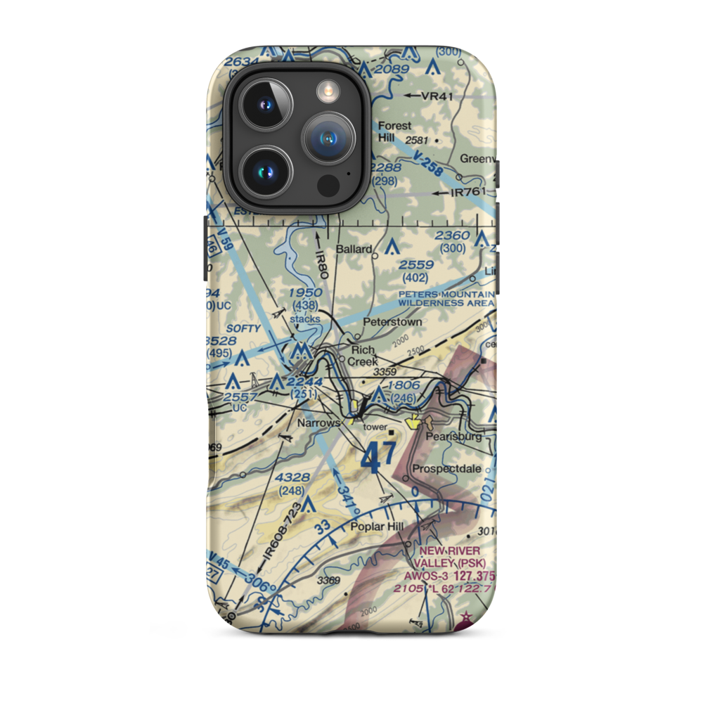 Peterstown Airport (WV10) VFR Sectional  Tough iPhone Case iPhone 16 Pro Max model shown