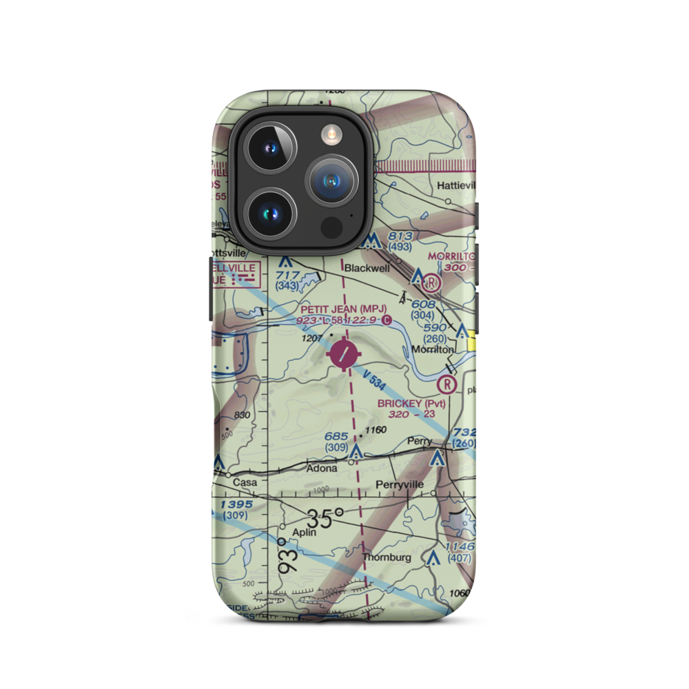 Petit Jean Park Airport (MPJ) VFR Sectional  Tough iPhone Case iPhone 16 Pro model shown