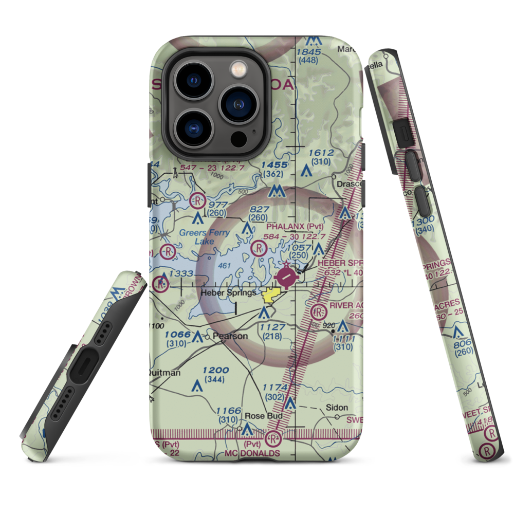 Phalanx Airport (30AR) VFR Sectional  Tough iPhone Case iPhone 14 Pro Max model shown