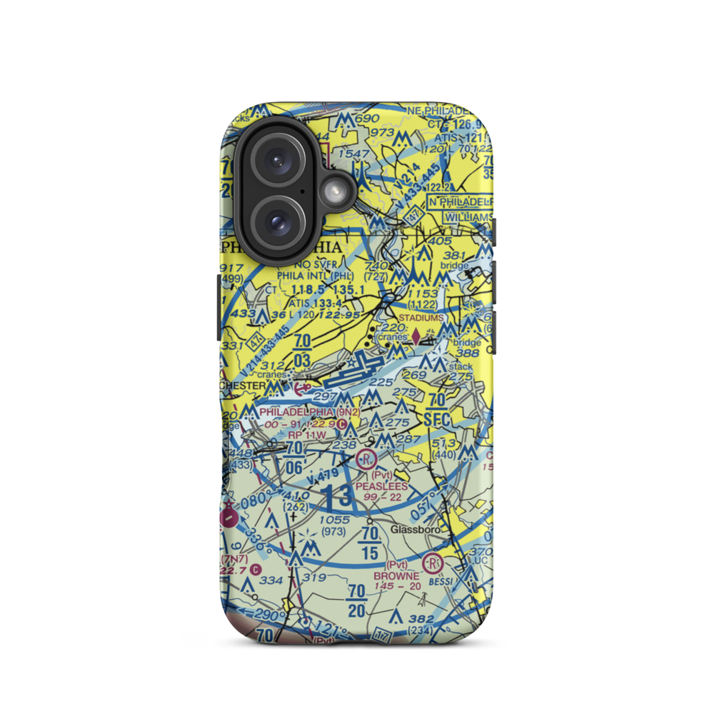 Philadelphia International Airport (PHL) VFR Sectional  Tough iPhone Case iPhone 16 model shown