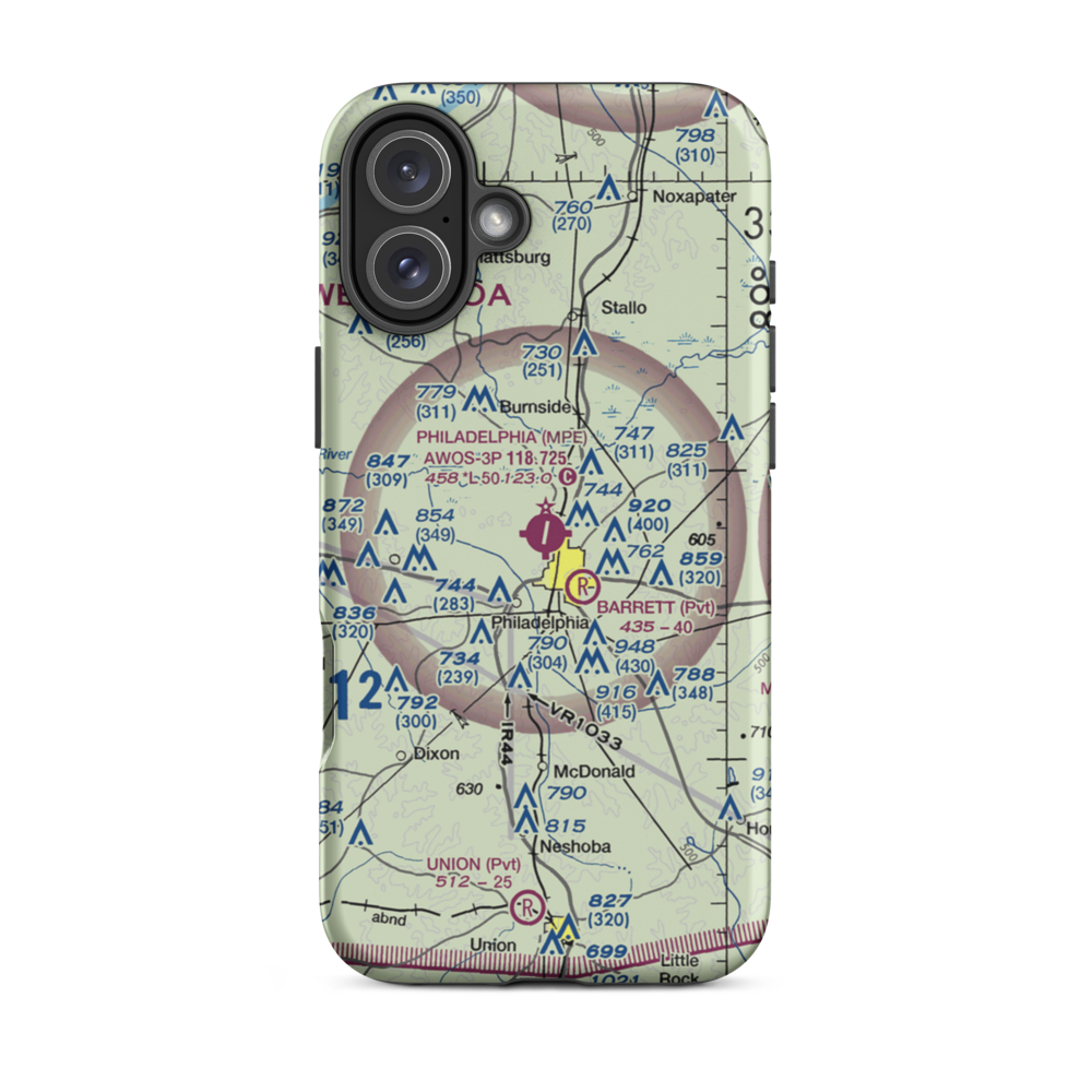 Philadelphia Municipal Airport (MPE) VFR Sectional  Tough iPhone Case iPhone 16 Plus model shown