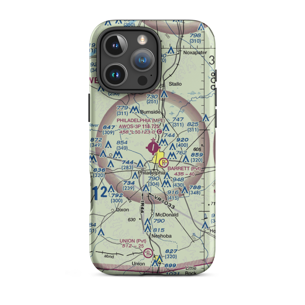 Philadelphia Municipal Airport (MPE) VFR Sectional  Tough iPhone Case iPhone 16 Pro Max model shown