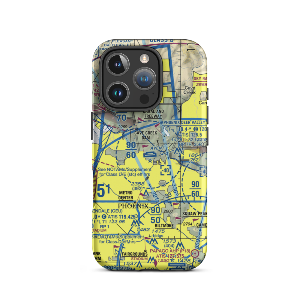 Phoenix Deer Valley Airport (DVT) VFR Sectional  Tough iPhone Case iPhone 16 Pro model shown