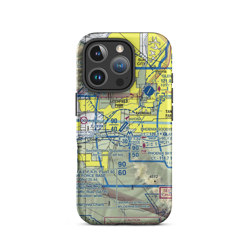 Phoenix Goodyear Airport (GYR) VFR Sectional  Tough iPhone Case iPhone 16 Pro model shown