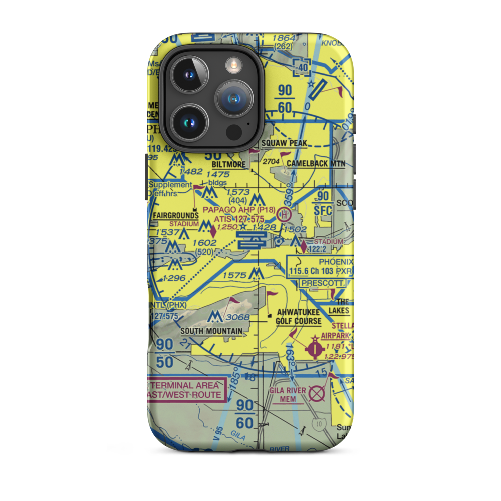 Phoenix Sky Harbor International Airport (PHX) VFR Sectional  Tough iPhone Case iPhone 16 Pro Max model shown
