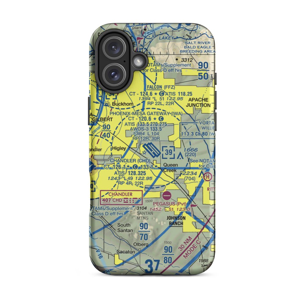 Phoenix-Mesa-Gateway Airport (IWA) VFR Sectional  Tough iPhone Case iPhone 16 Plus model shown