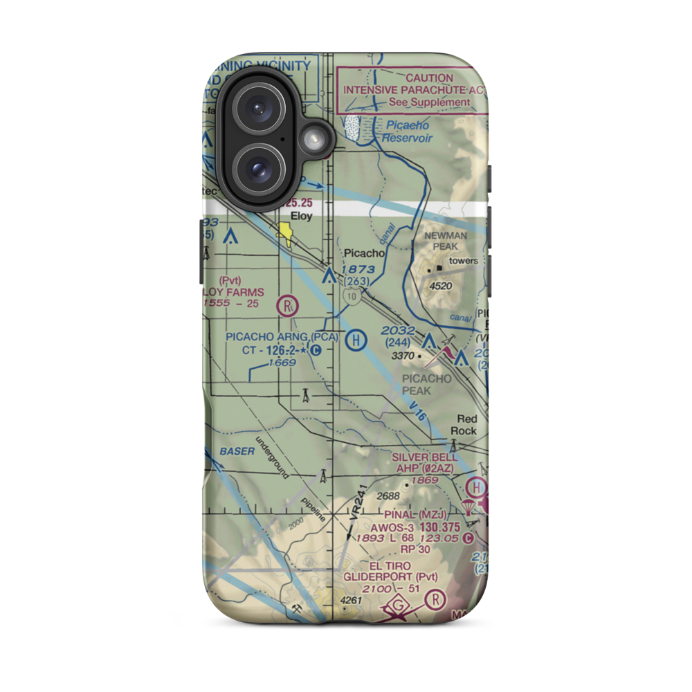Picacho Stagefield Heliport (PCA) VFR Sectional  Tough iPhone Case iPhone 16 Plus model shown