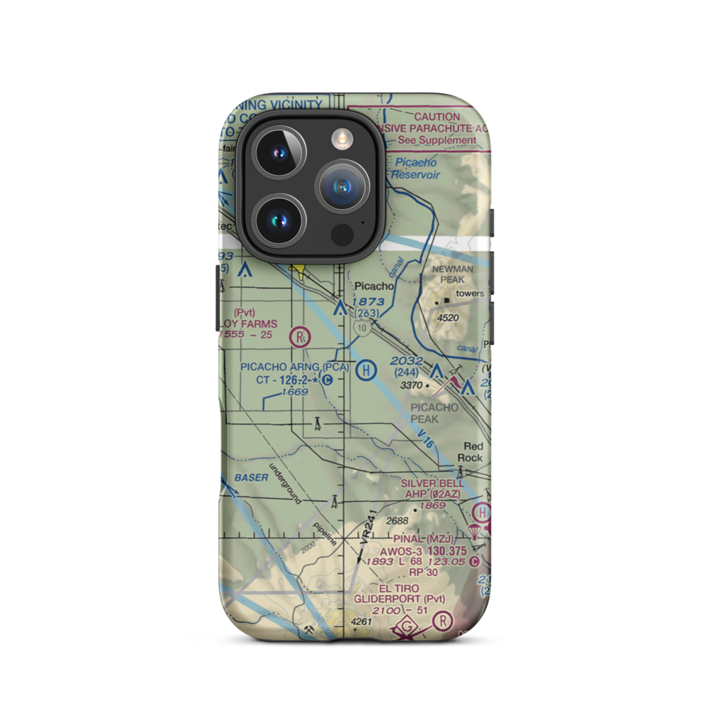 Picacho Stagefield Heliport (PCA) VFR Sectional  Tough iPhone Case iPhone 16 Pro model shown