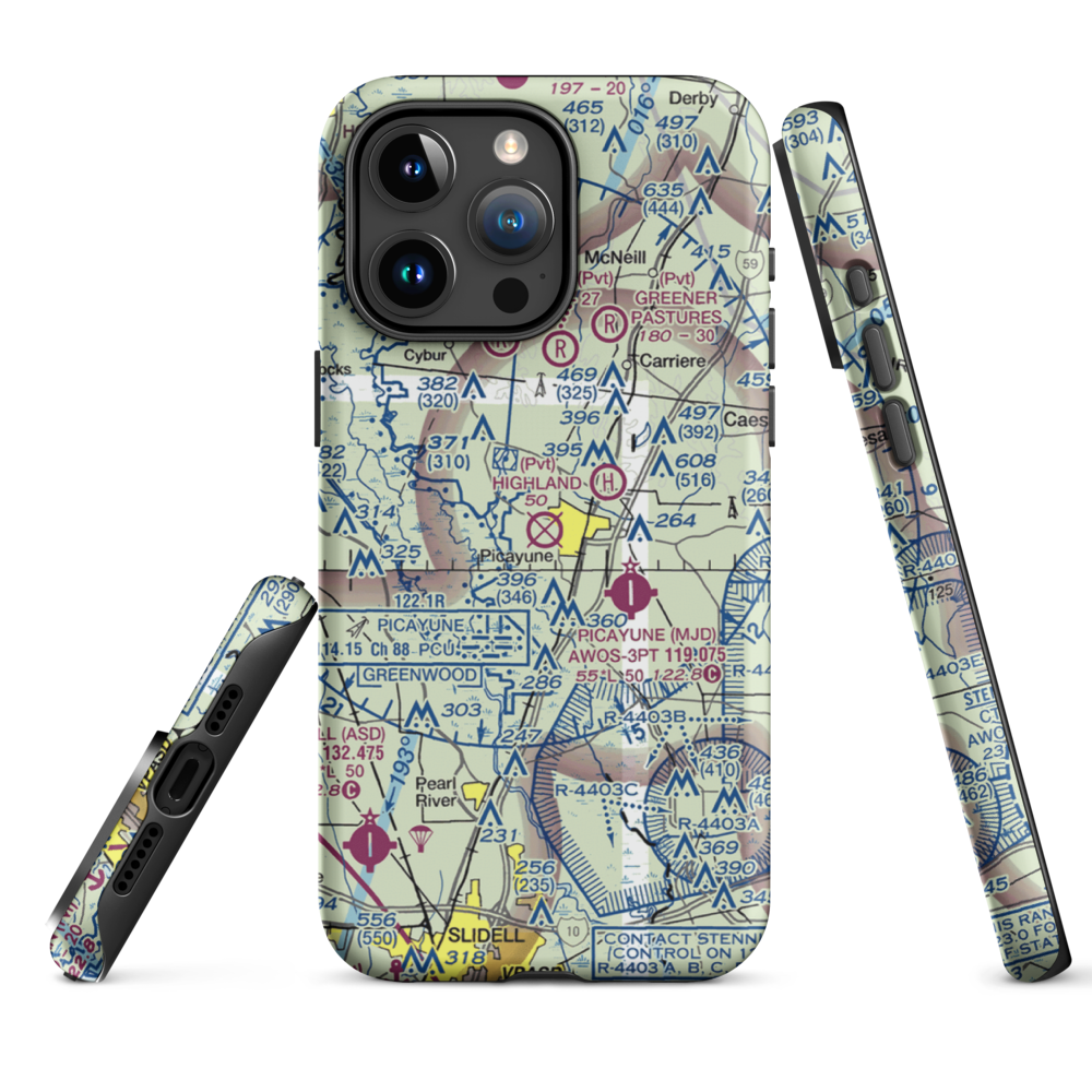 Picayune Airport (PCU) VFR Sectional  Tough iPhone Case iPhone 15 Pro Max model shown