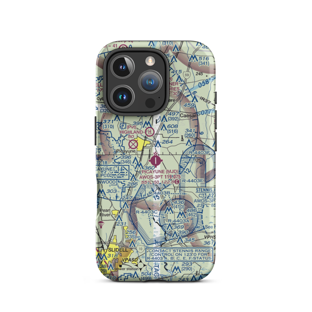 Picayune Municipal Airport (MJD) VFR Sectional  Tough iPhone Case iPhone 16 Pro model shown