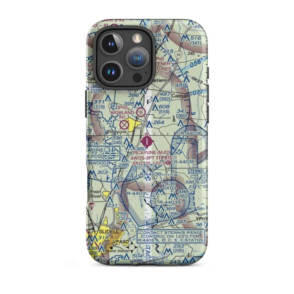 Picayune Municipal Airport (MJD) VFR Sectional  Tough iPhone Case iPhone 16 Pro Max model shown