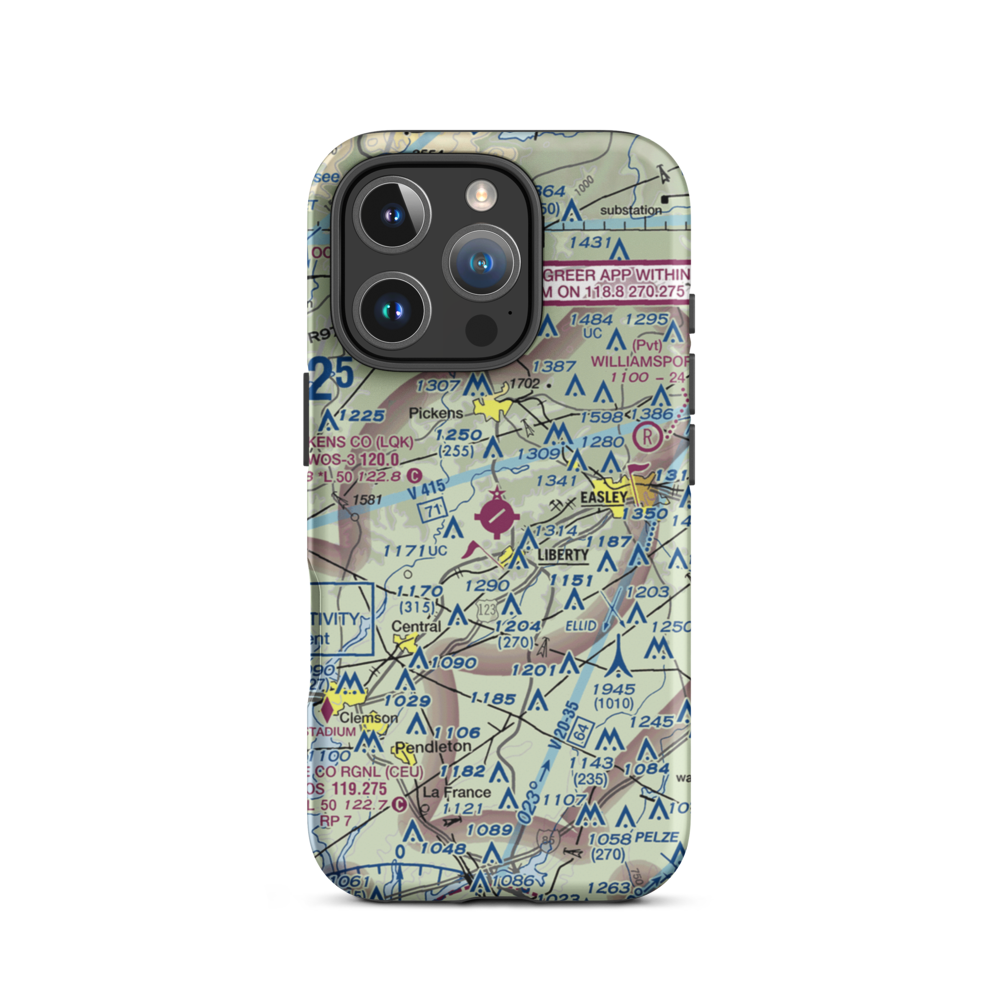Pickens County Airport (LQK) VFR Sectional  Tough iPhone Case iPhone 16 Pro model shown
