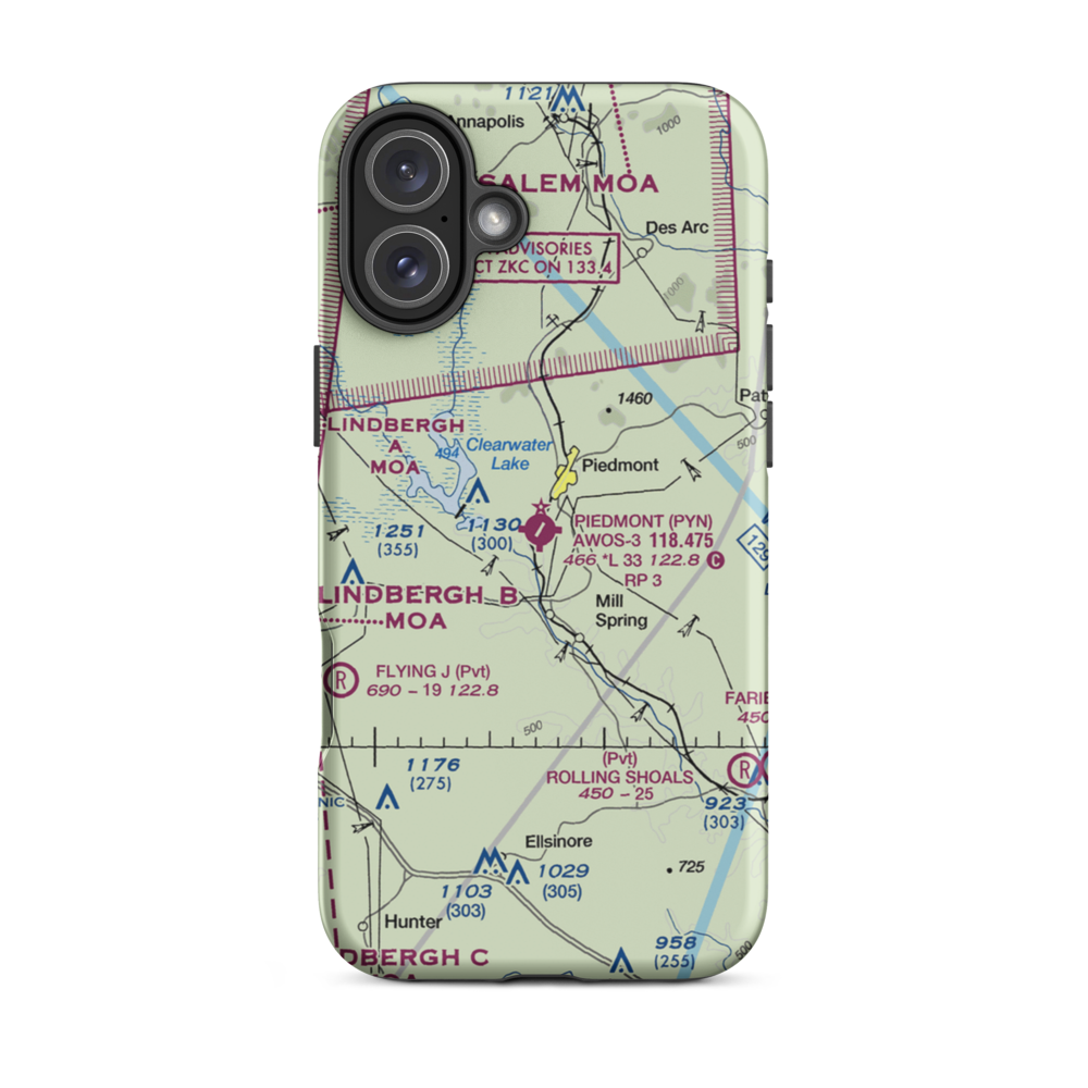Piedmont Municipal Airport (PYN) VFR Sectional  Tough iPhone Case iPhone 16 Plus model shown