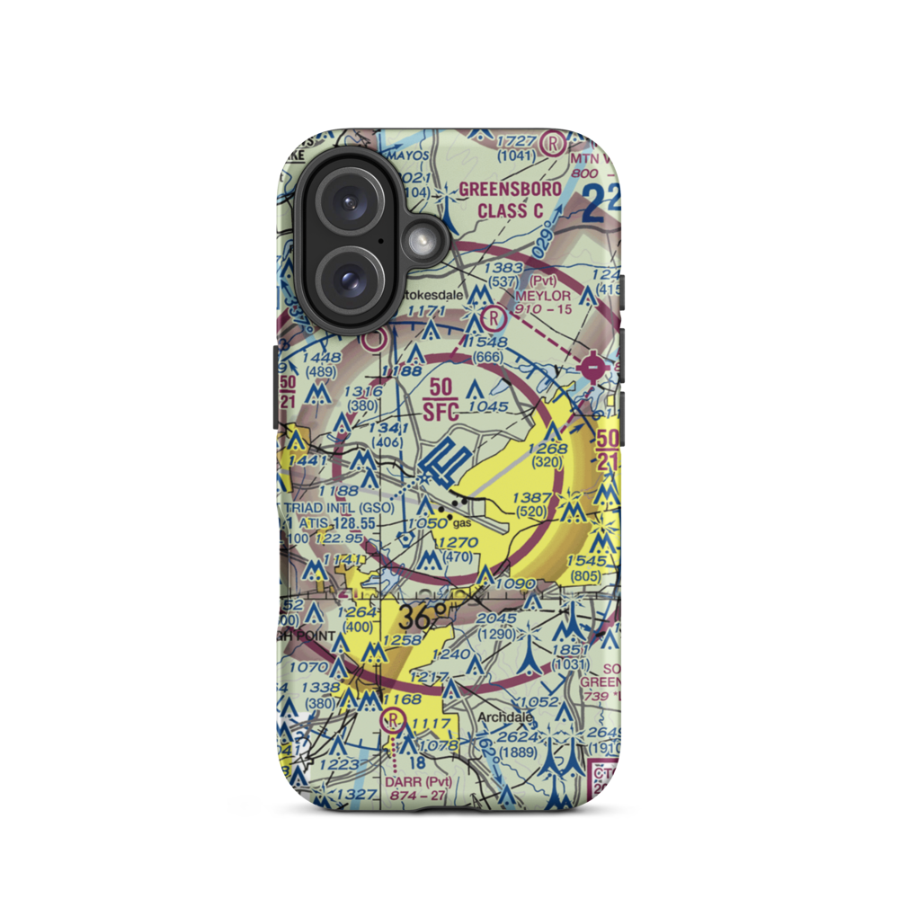 Piedmont Triad International Airport (GSO) VFR Sectional  Tough iPhone Case iPhone 16 model shown