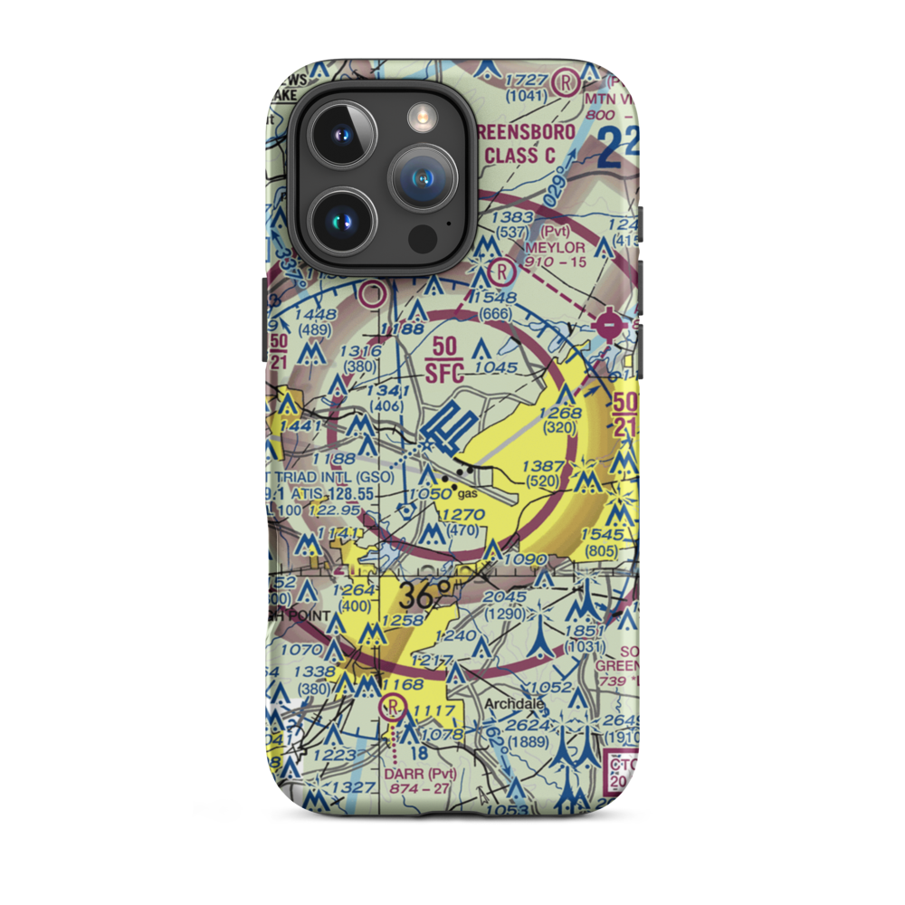 Piedmont Triad International Airport (GSO) VFR Sectional  Tough iPhone Case iPhone 16 Pro Max model shown