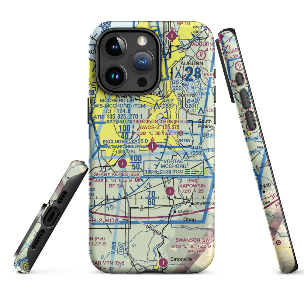 Pierce County-Thun Field (PLU) VFR Sectional  Tough iPhone Case iPhone 15 Pro Max model shown