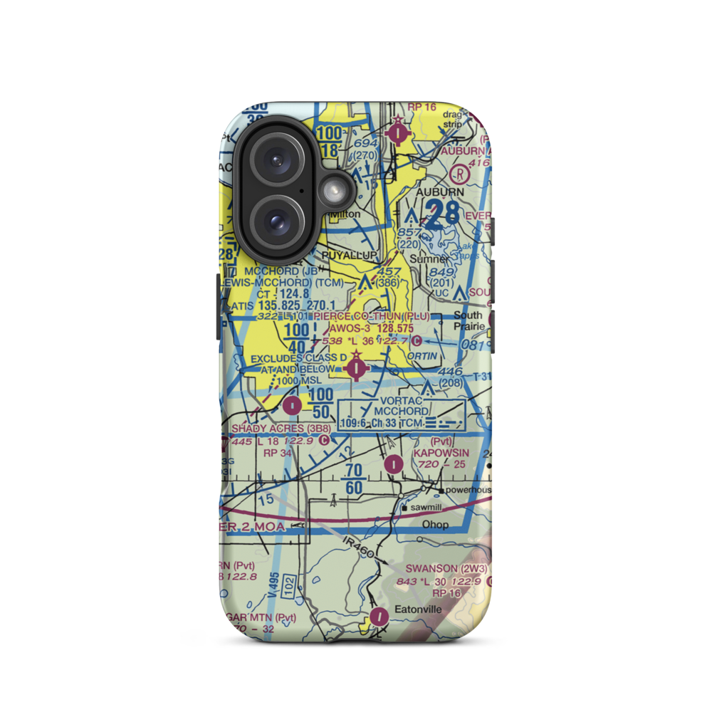 Pierce County-Thun Field (PLU) VFR Sectional  Tough iPhone Case iPhone 16 model shown