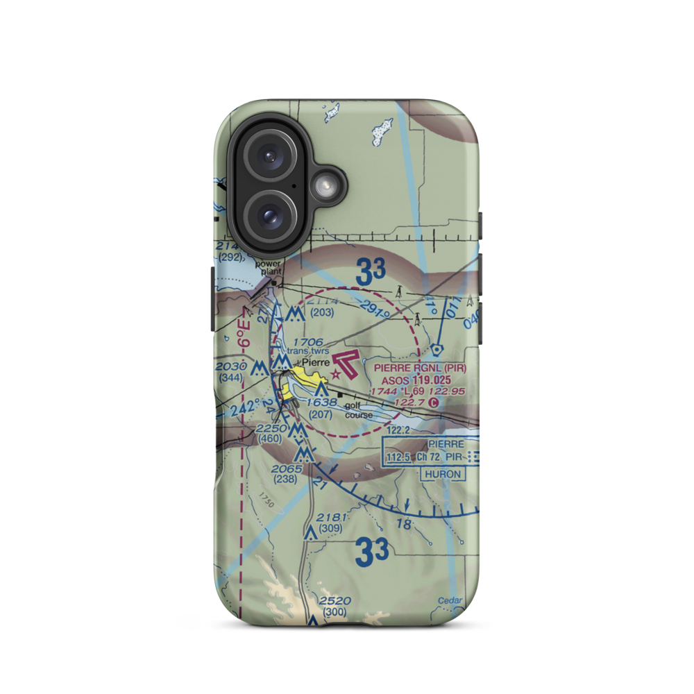 Pierre Regional Airport (PIR) VFR Sectional  Tough iPhone Case iPhone 16 model shown