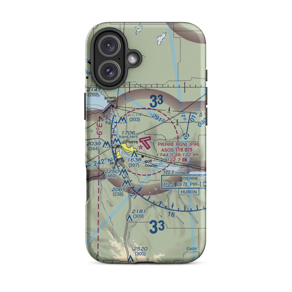 Pierre Regional Airport (PIR) VFR Sectional  Tough iPhone Case iPhone 16 Plus model shown