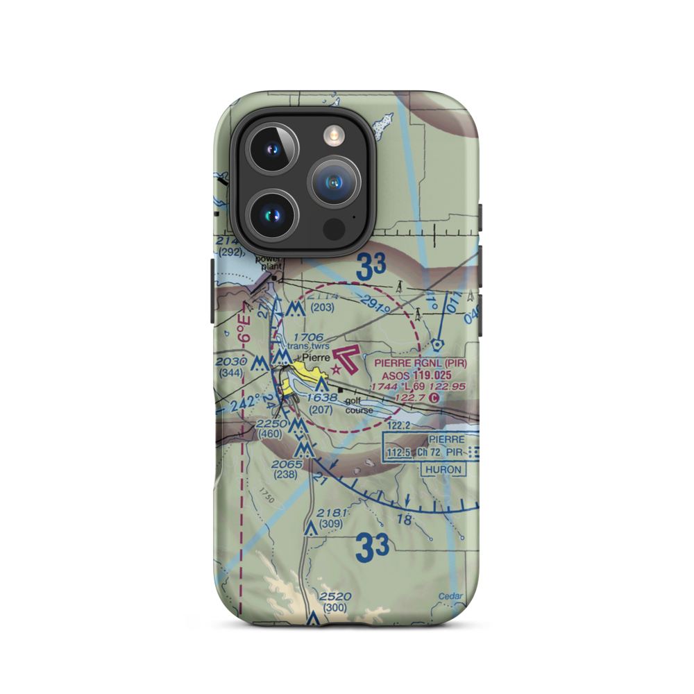 Pierre Regional Airport (PIR) VFR Sectional  Tough iPhone Case iPhone 16 Pro model shown