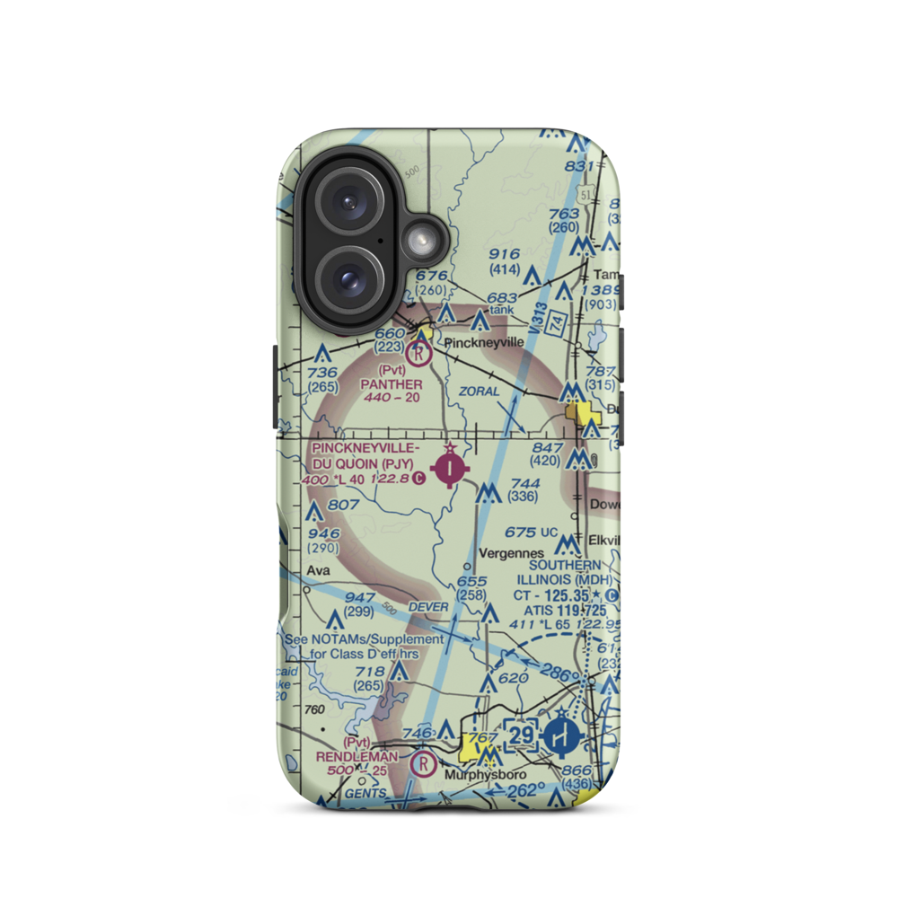 Pinckneyville Du Quoin Airport (PJY) VFR Sectional  Tough iPhone Case iPhone 16 model shown