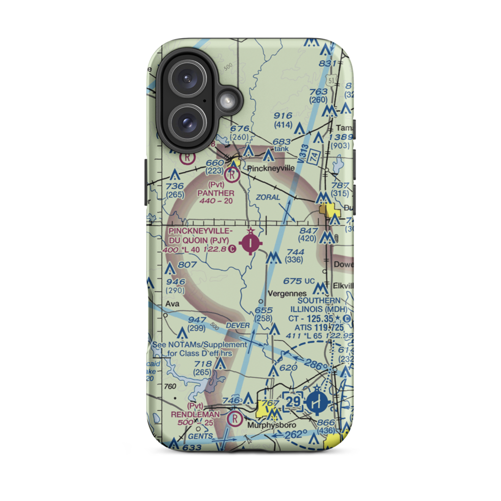 Pinckneyville Du Quoin Airport (PJY) VFR Sectional  Tough iPhone Case iPhone 16 Plus model shown