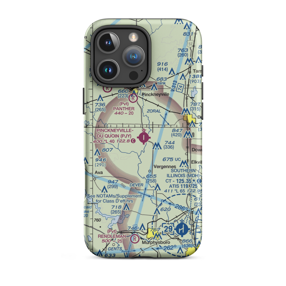 Pinckneyville Du Quoin Airport (PJY) VFR Sectional  Tough iPhone Case iPhone 16 Pro Max model shown