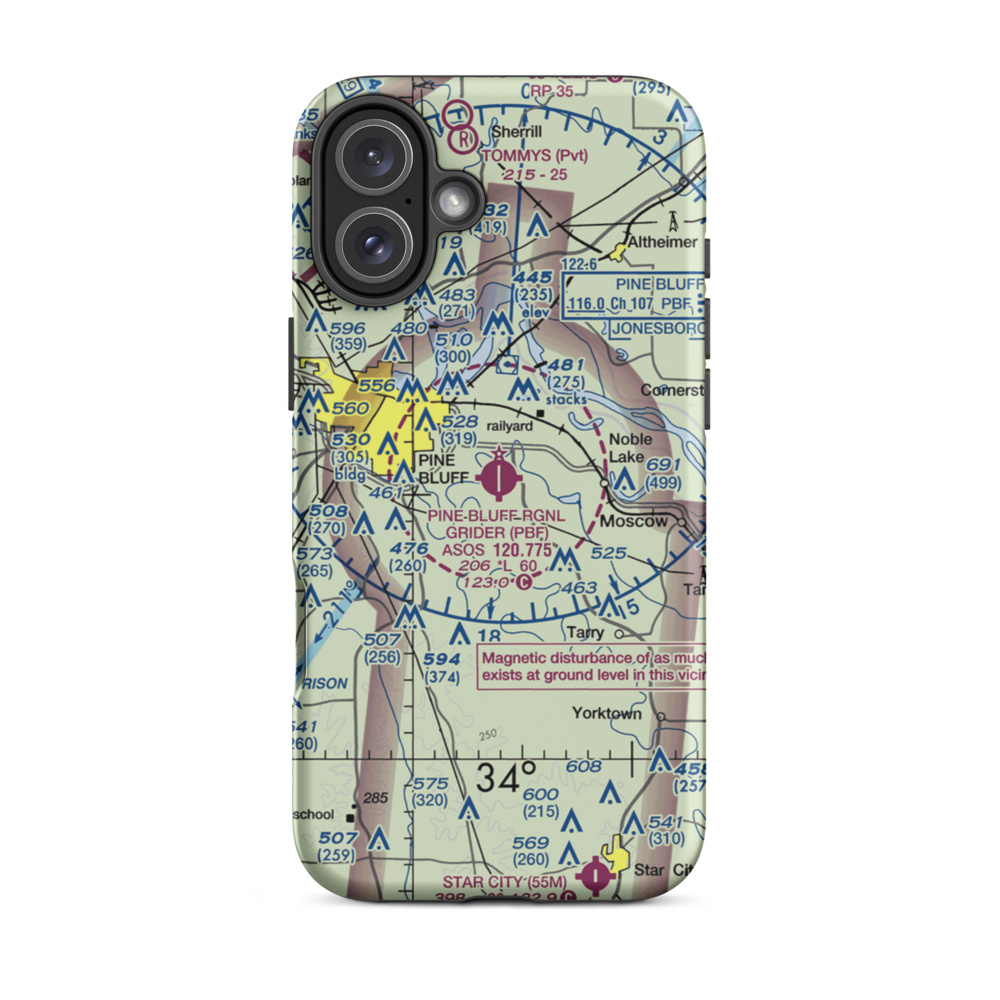 Pine Bluff Regional Airport, Grider Field (PBF) VFR Sectional  Tough iPhone Case iPhone 16 Plus model shown