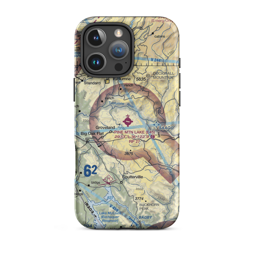 Pine Mountain Lake Airport (E45) VFR Sectional  Tough iPhone Case iPhone 16 Pro Max model shown