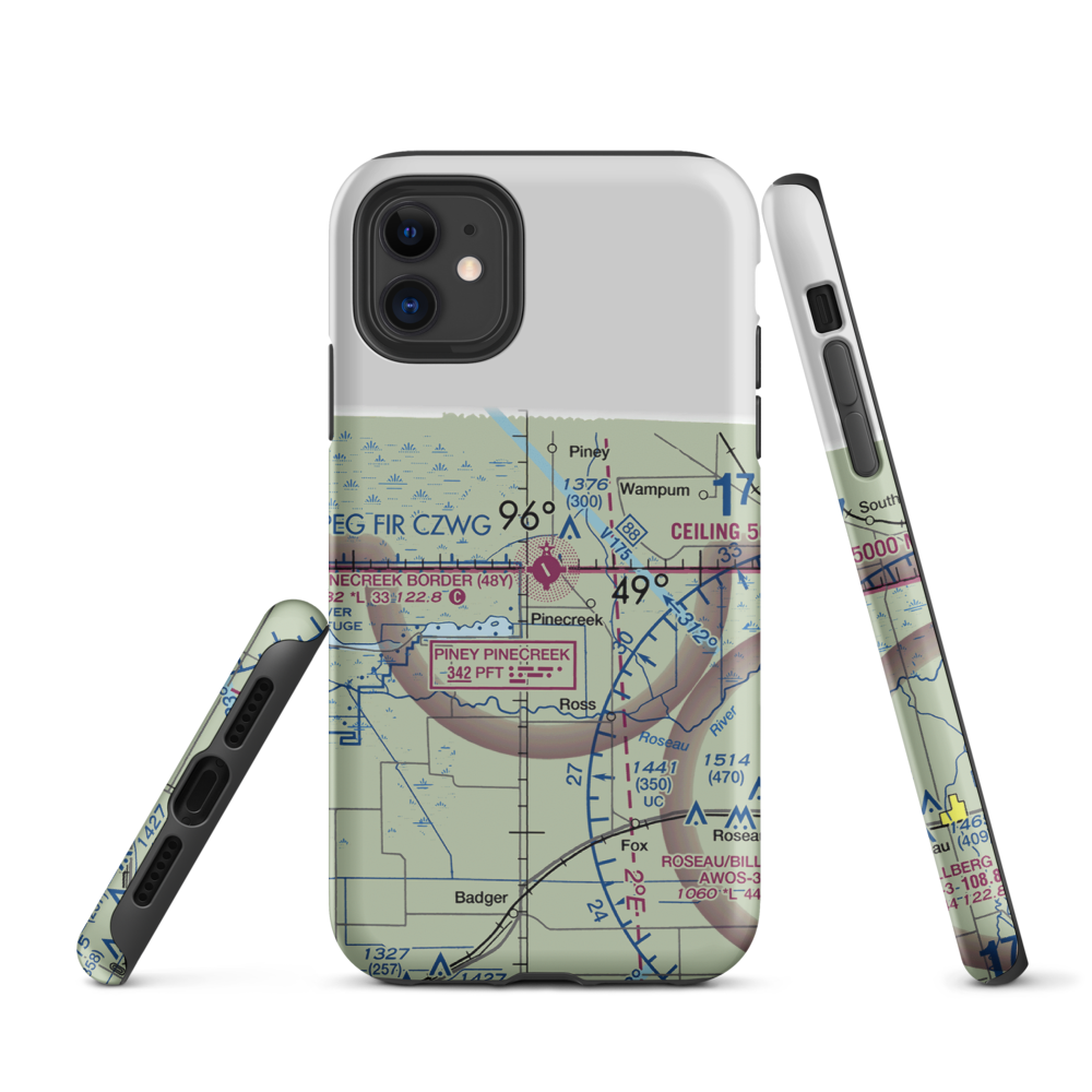Piney Pinecreek Border Airport (48Y) VFR Sectional  Tough iPhone Case iPhone 11 model shown