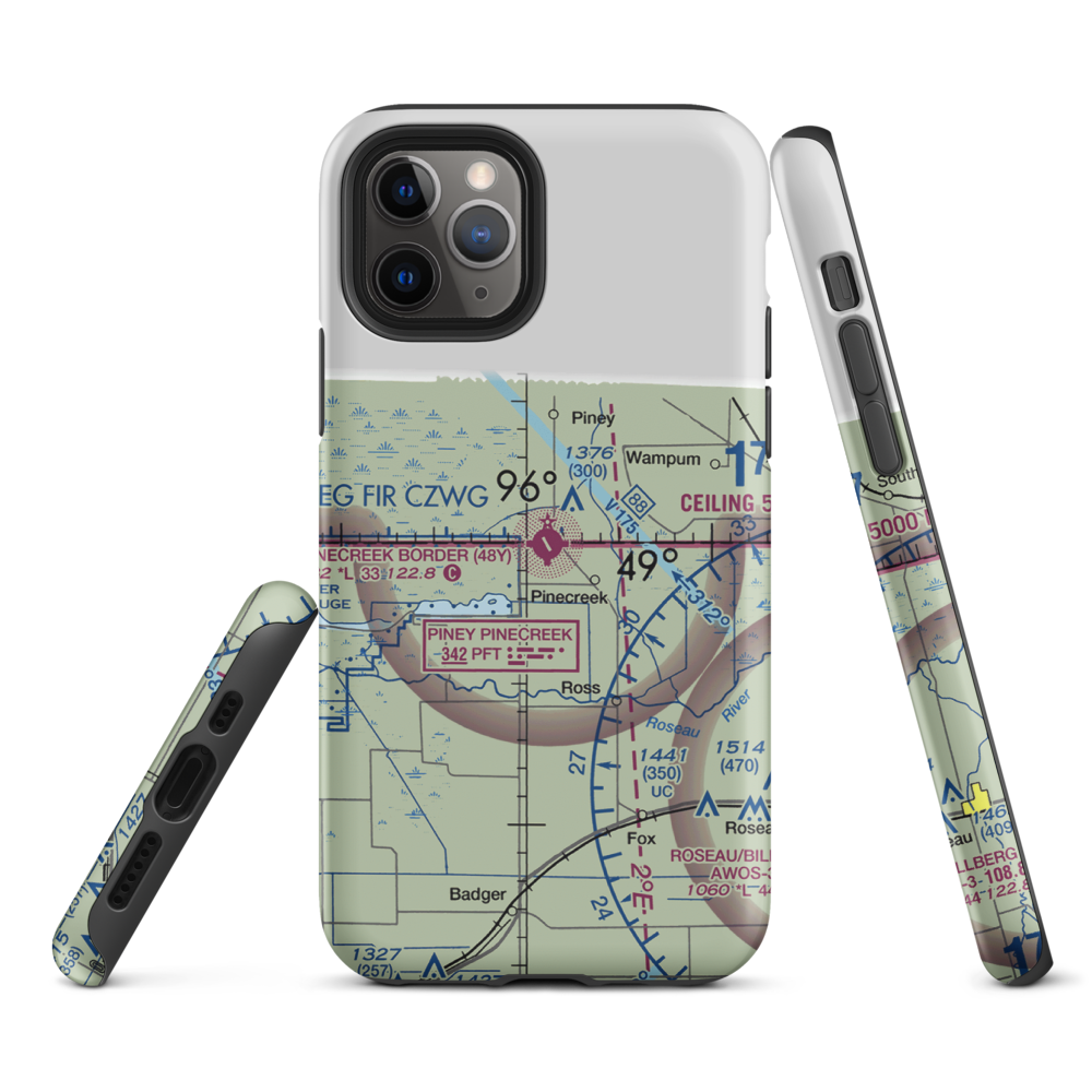 Piney Pinecreek Border Airport (48Y) VFR Sectional  Tough iPhone Case iPhone 11 Pro model shown