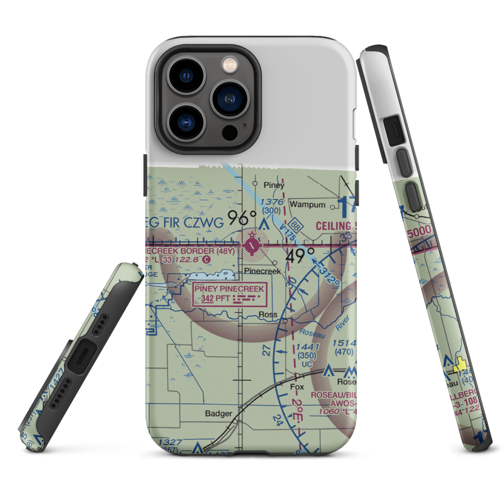 Piney Pinecreek Border Airport (48Y) VFR Sectional  Tough iPhone Case iPhone 13 Pro Max model shown