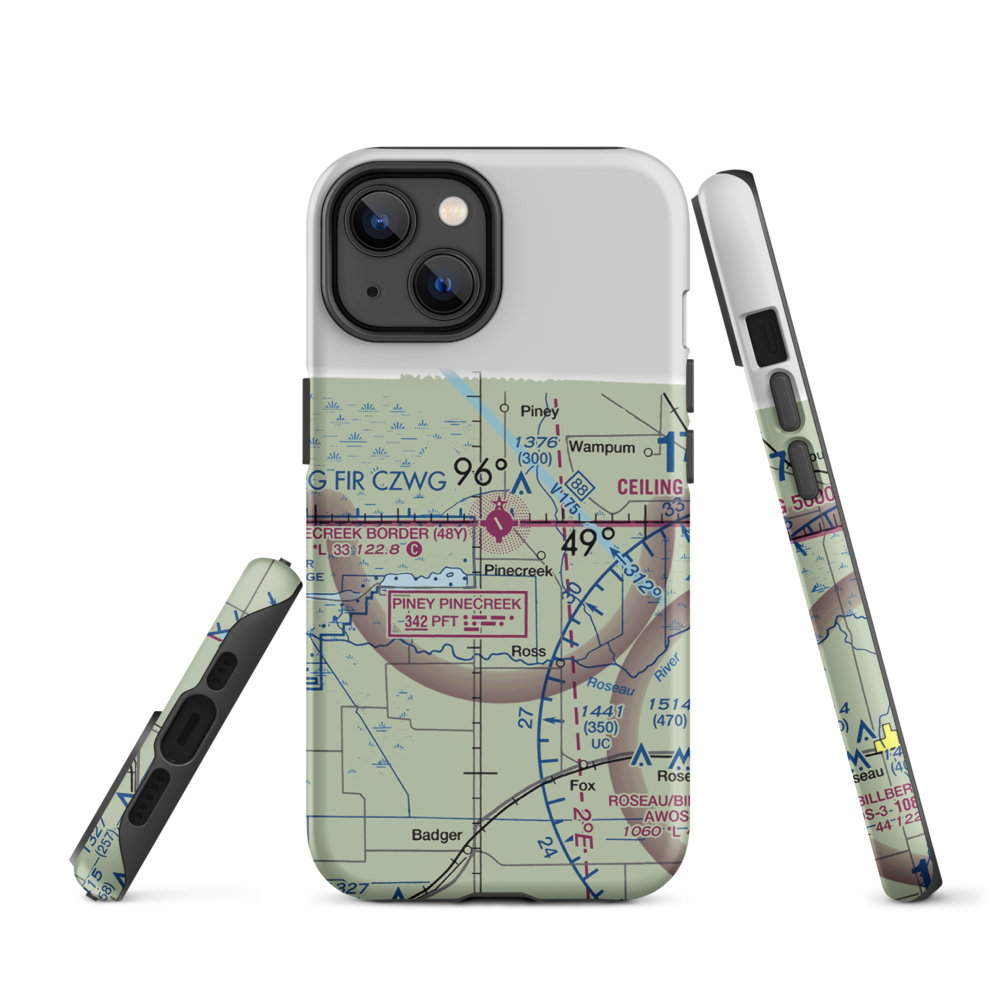 Piney Pinecreek Border Airport (48Y) VFR Sectional  Tough iPhone Case iPhone 14 model shown