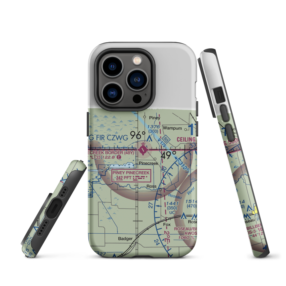 Piney Pinecreek Border Airport (48Y) VFR Sectional  Tough iPhone Case iPhone 14 Pro model shown
