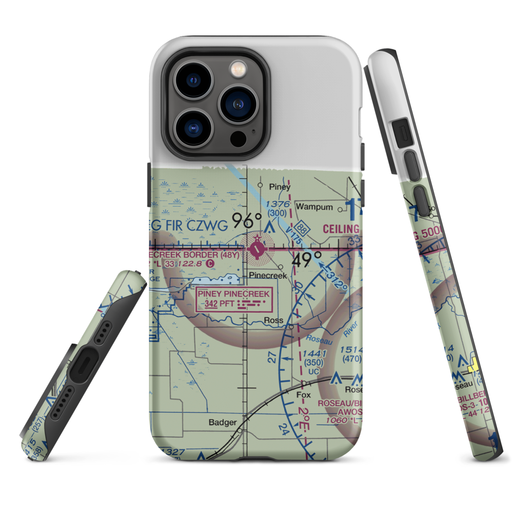 Piney Pinecreek Border Airport (48Y) VFR Sectional  Tough iPhone Case iPhone 14 Pro Max model shown