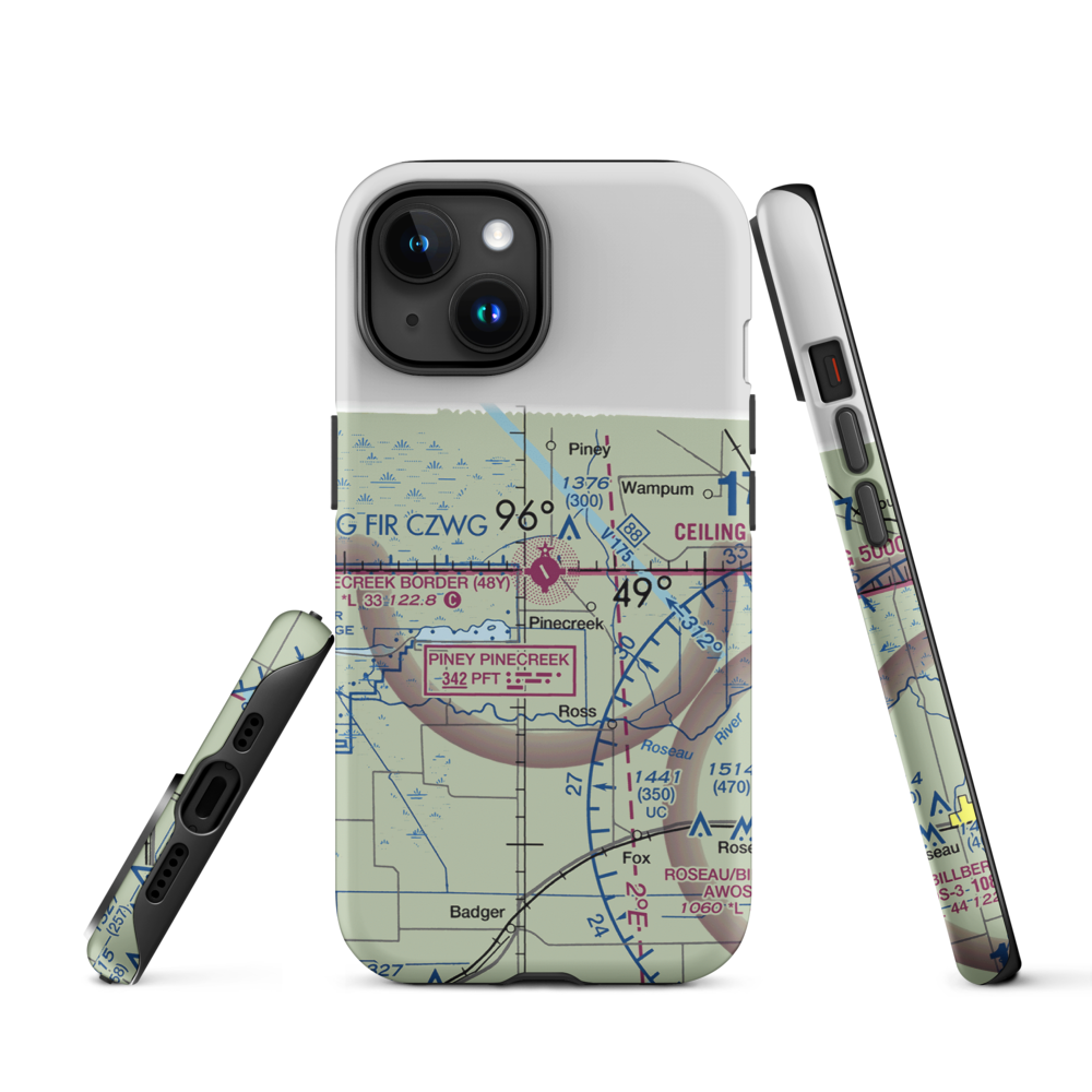 Piney Pinecreek Border Airport (48Y) VFR Sectional  Tough iPhone Case iPhone 15 model shown