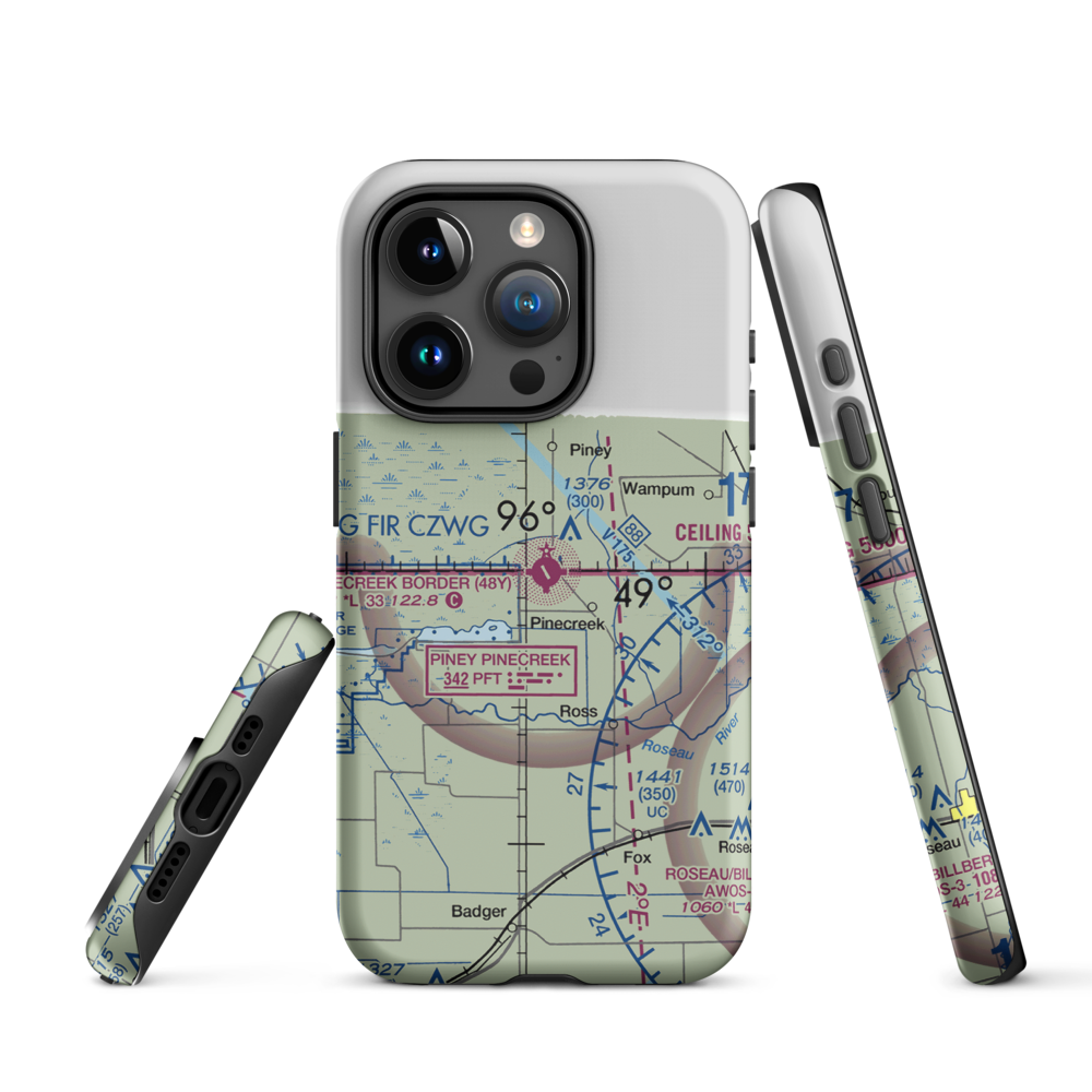 Piney Pinecreek Border Airport (48Y) VFR Sectional  Tough iPhone Case iPhone 15 Pro model shown