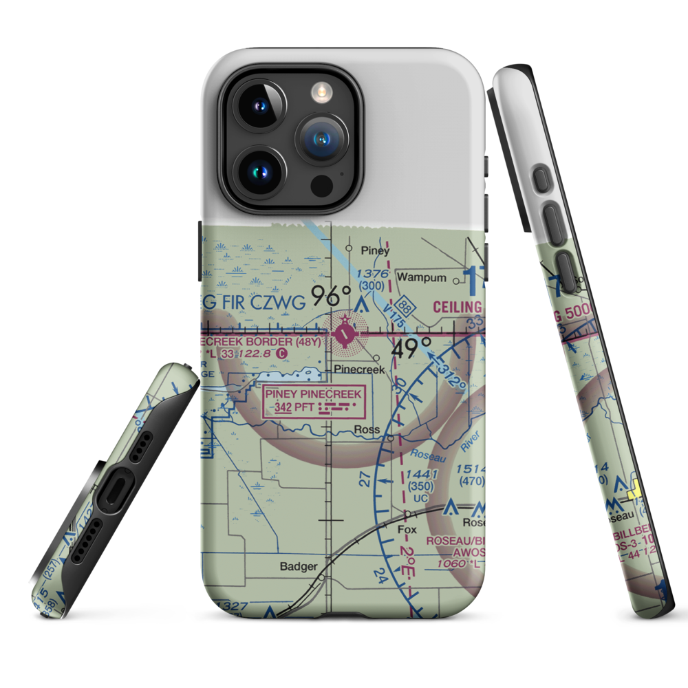 Piney Pinecreek Border Airport (48Y) VFR Sectional  Tough iPhone Case iPhone 15 Pro Max model shown