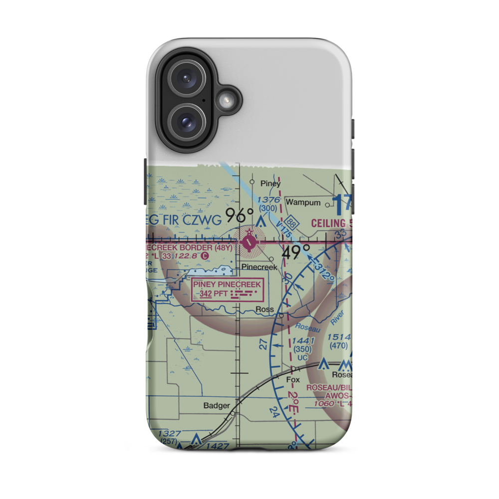 Piney Pinecreek Border Airport (48Y) VFR Sectional  Tough iPhone Case iPhone 16 Plus model shown